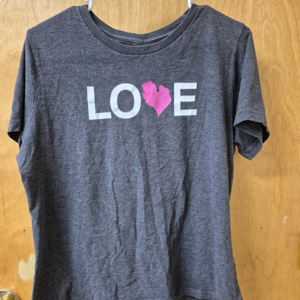 Michigan “LOVE” Graphic Tee – Women’s L – Gray/Pink